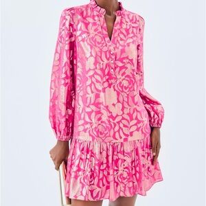NWT Lilly Pulitzer Evaline Silk Metallic Dress Sun Shell Pink Floral Bloom Sz 8